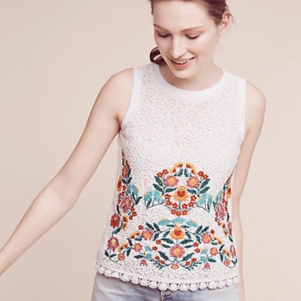 Anthropologie | Maeve embroidered lace tank top